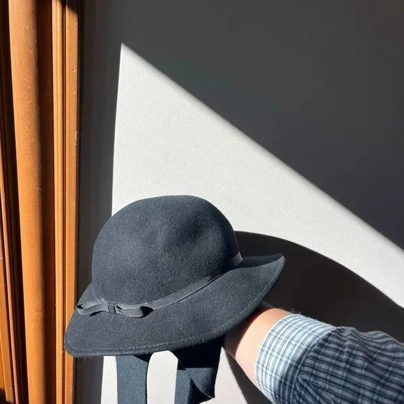 Vintage Wool Scarf-Tie Hat Black 1950’s/ 1960’s - Picture 6 of 7